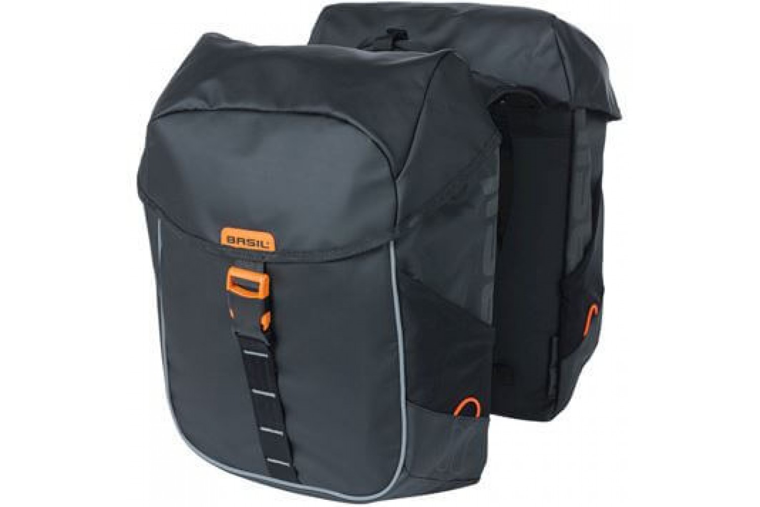 Basil fietstas dubbel Miles Tarpaulin zwart oranje 34L