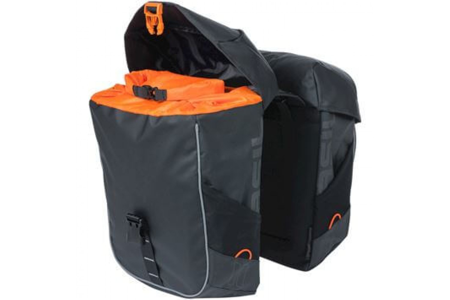 Basil fietstas dubbel Miles Tarpaulin zwart oranje 34L Basil fietstas dubbel Miles Tarpaulin zwart oranje 34L