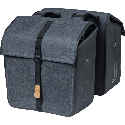 Basil fietstas dubbel Urban dry houtskool melee 50L