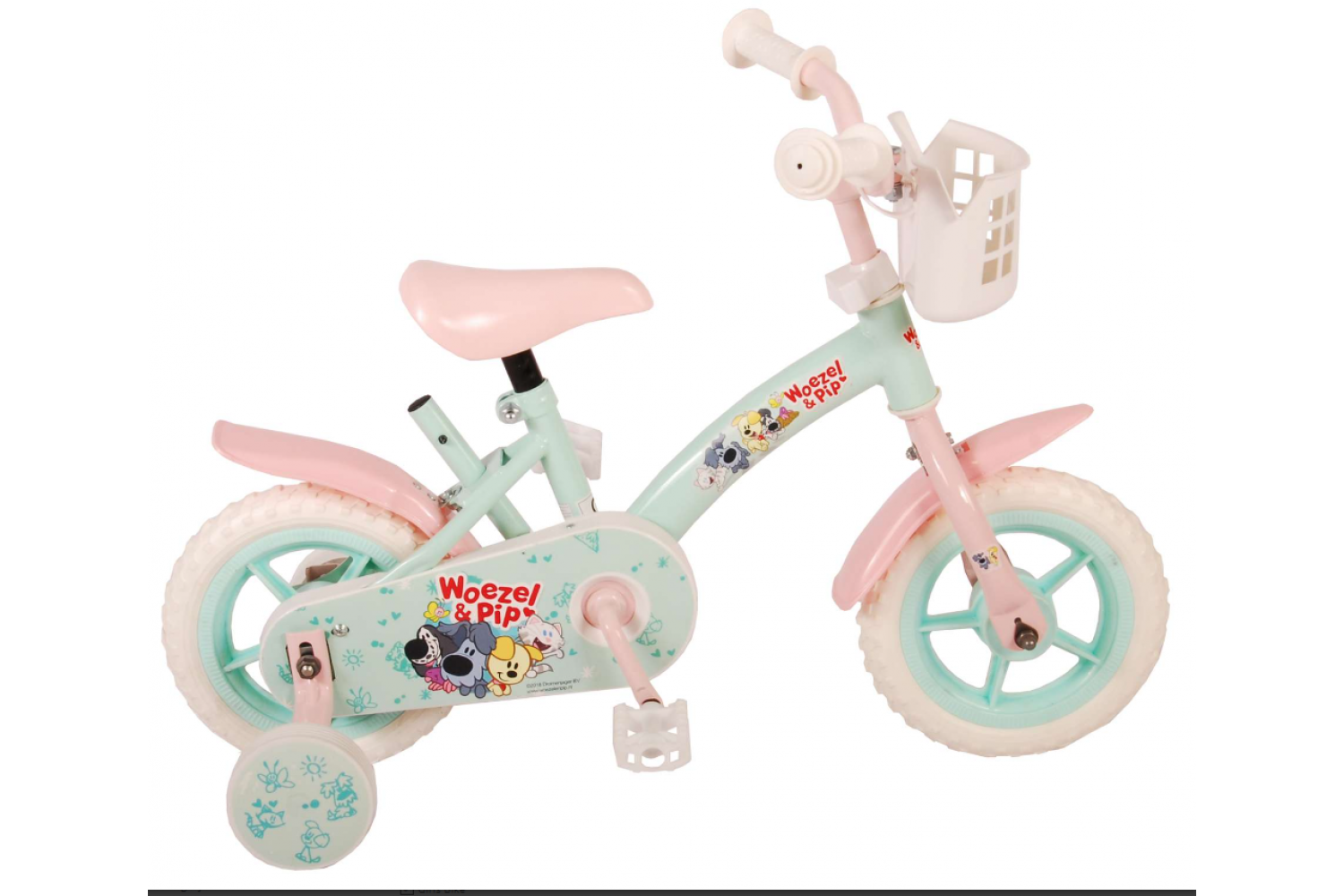 Woezel & Pip Kinderfiets Meisjes 10 inch Mint Blauw/Roze | Doortrapper