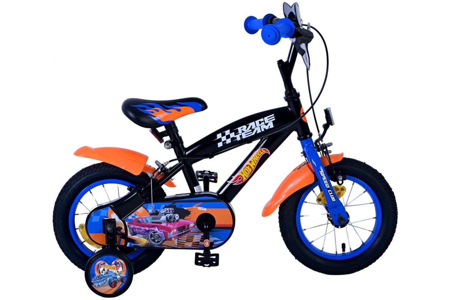 Hot Wheels Kinderfiets Jongens 12 inch Zwart Oranje Blauw | 2 Handremmen