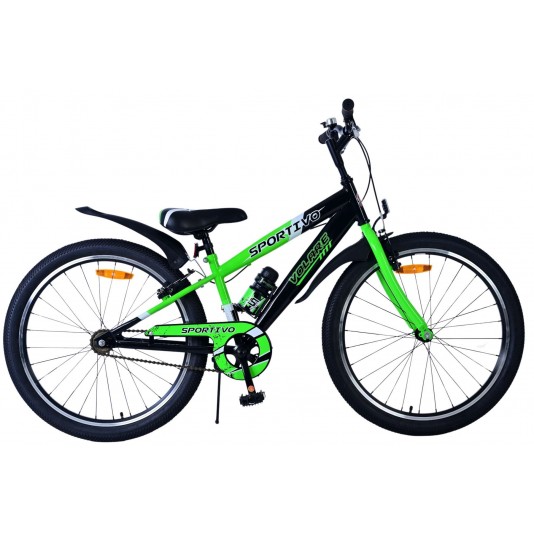 Volare Sportivo Kinderfiets Jongens 24 inch Zwart Groen | 2 Handremmen (geen terugtraprem)