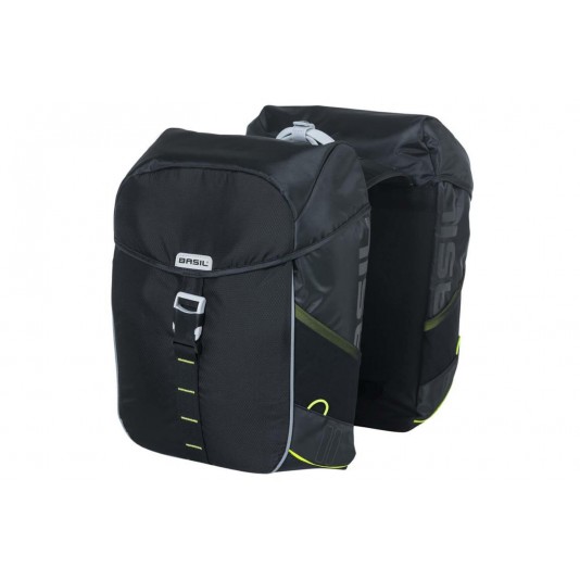 Basil Dubbele Fietstas Miles | Black / Lime