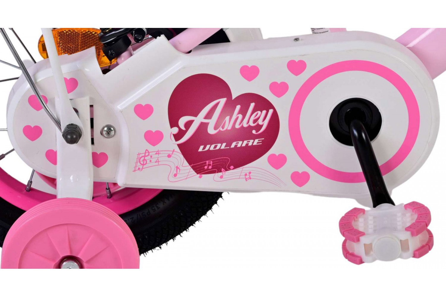 Volare Ashley Kinderfiets 12 inch Meisjes Wit Roze | 2 handremmen