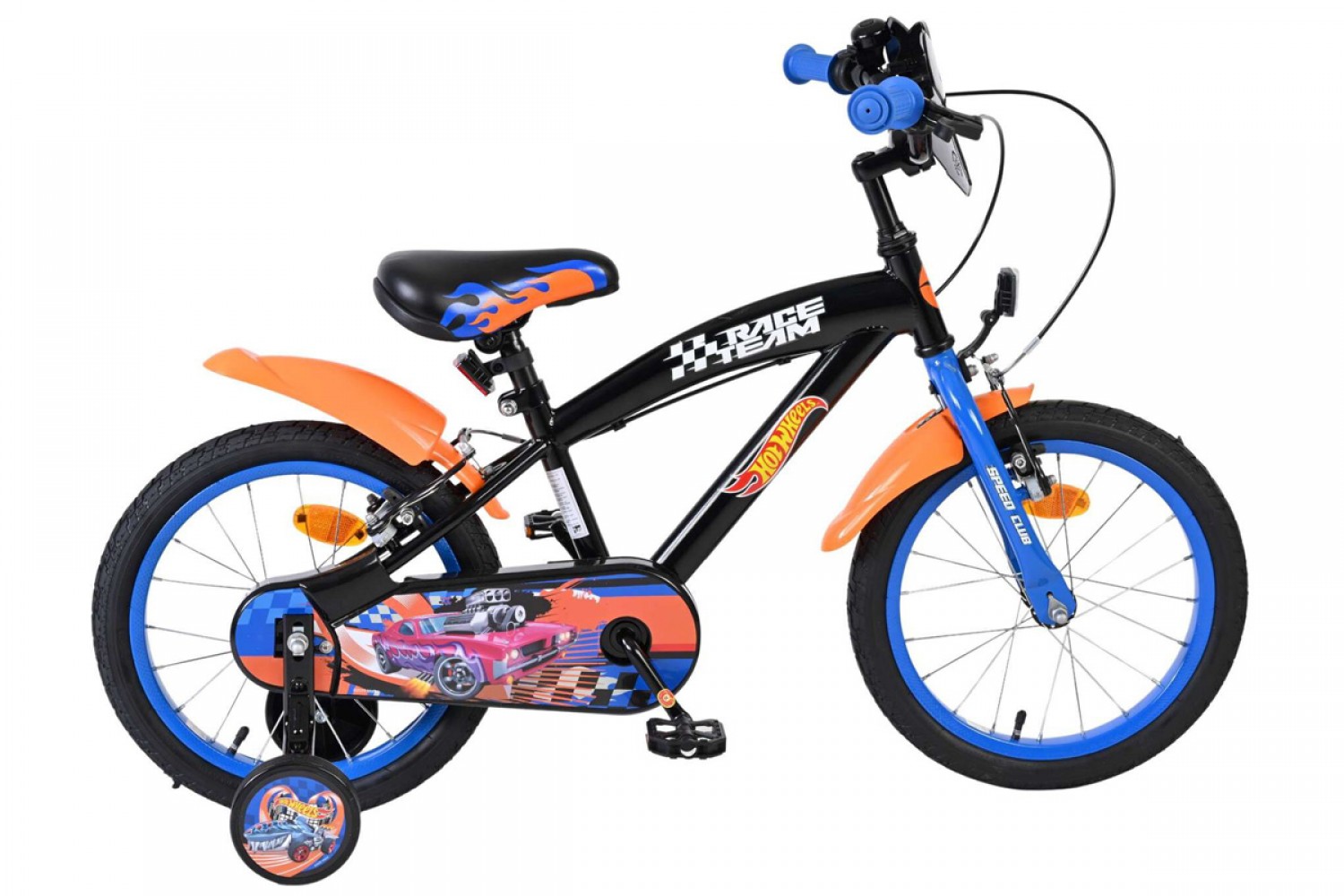 Hot Wheels Kinderfiets Jongens 16 inch Zwart Oranje Blauw | Twee Handremmen