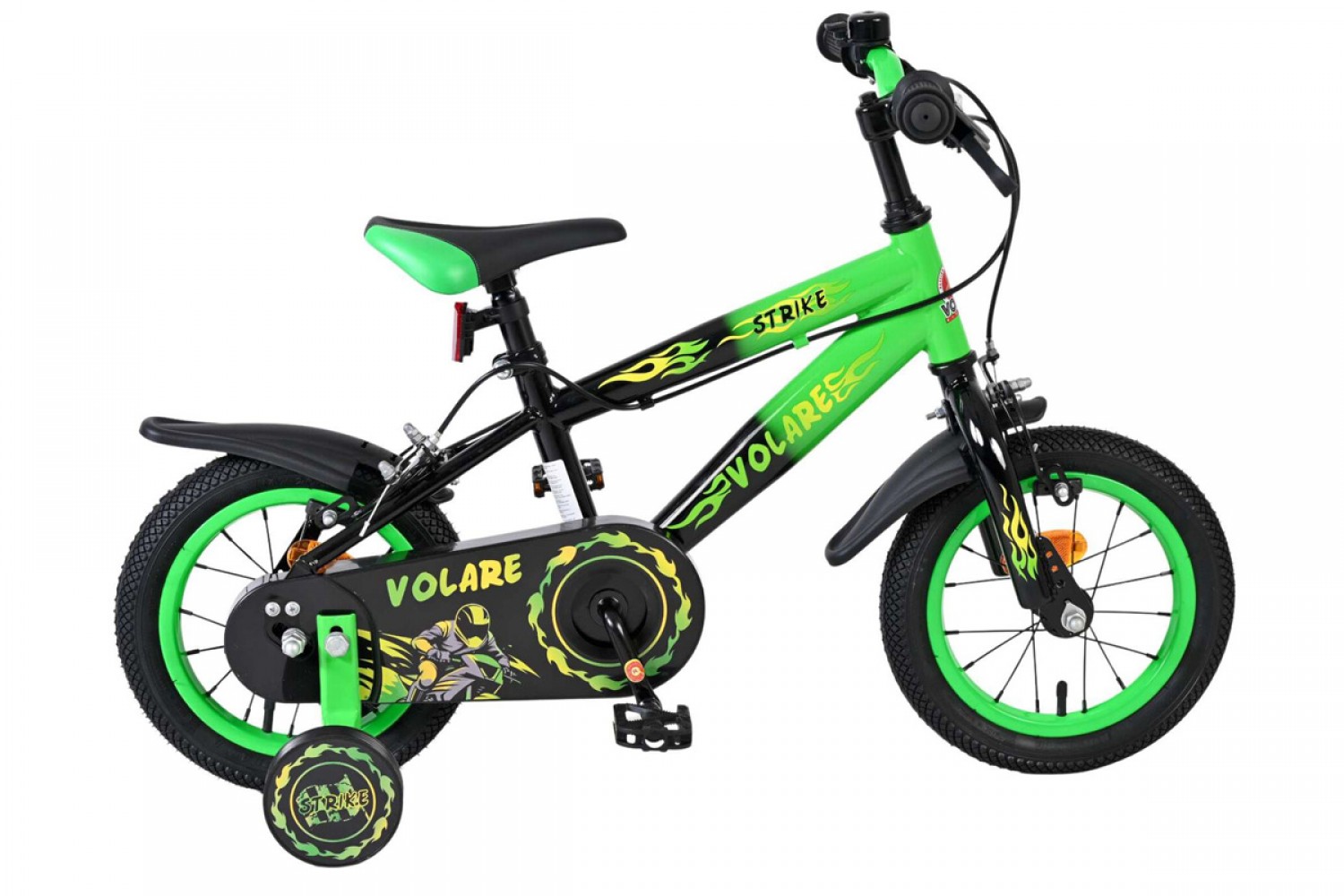 Volare Strike Kinderfiets Jongens 12 inch Zwart Groen | Twee Handremmen