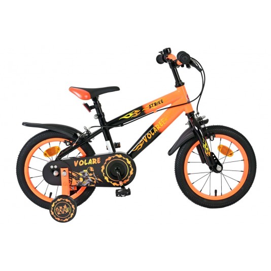 Volare Strike Kinderfiets Jongens 14 inch Zwart Oranje | 2 Handremmen (geen terugtraprem)