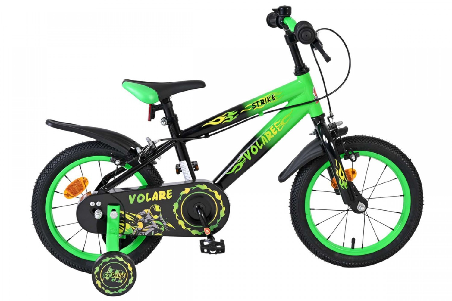 Volare Strike Kinderfiets Jongens 14 inch Zwart Groen | Twee Handremmen