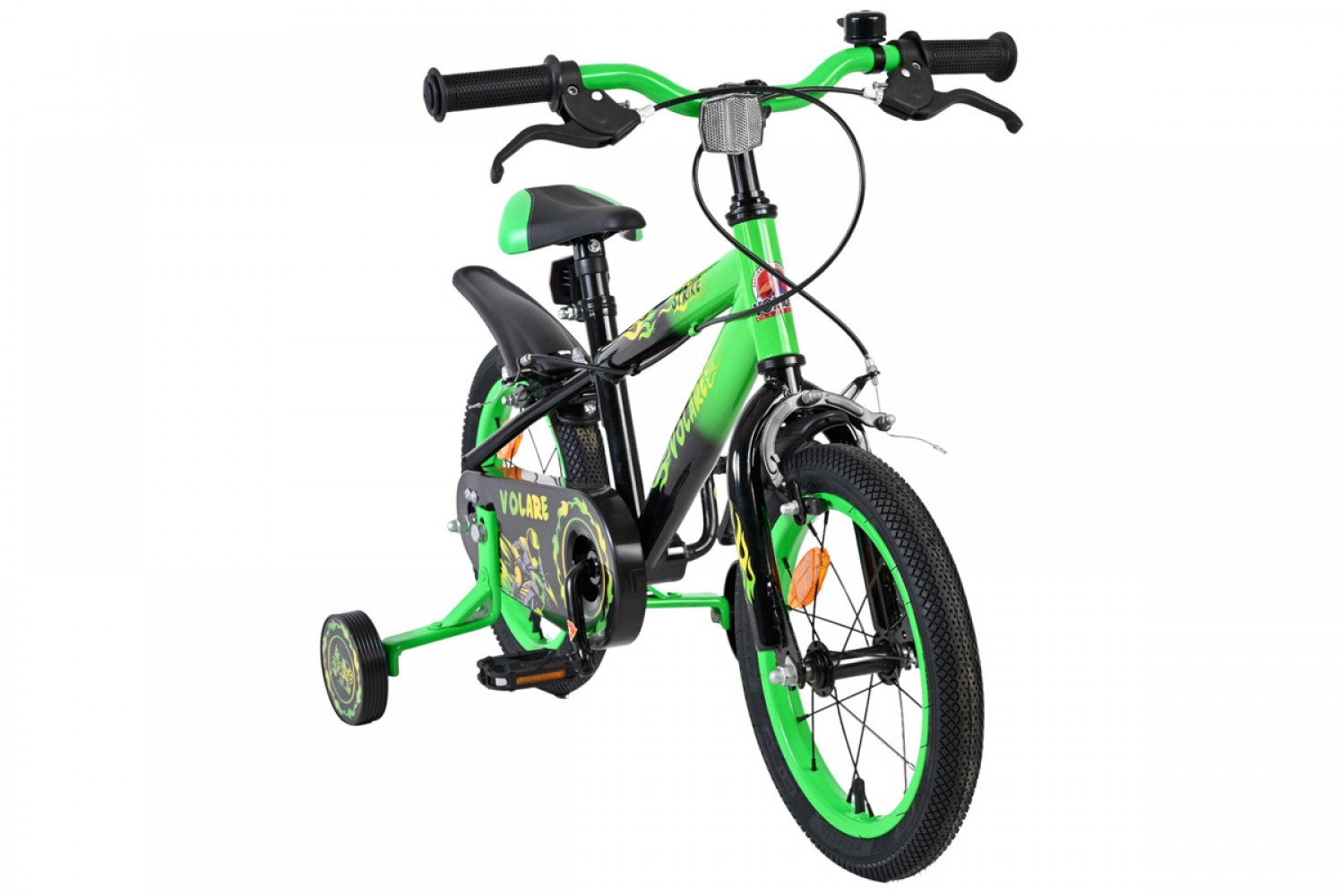 Volare Strike Kinderfiets Jongens 14 inch Zwart Groen | Twee Handremmen