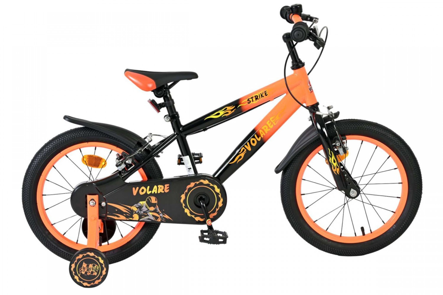 Volare Strike Kinderfiets Jongens 16 inch Zwart Oranje | Twee Handremmen