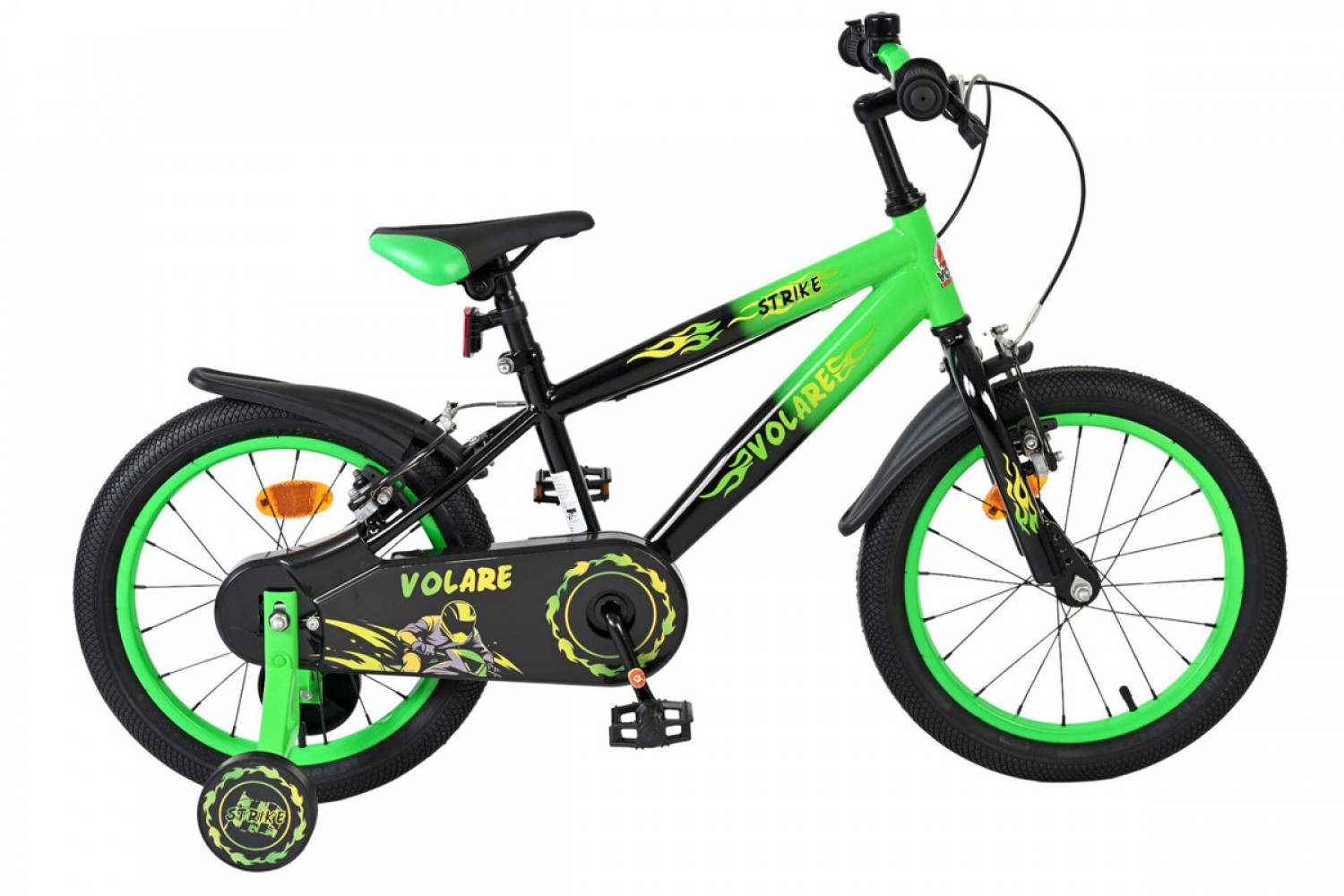 Volare Strike Kinderfiets Jongens 16 inch Zwart Groen | Twee Handremmen