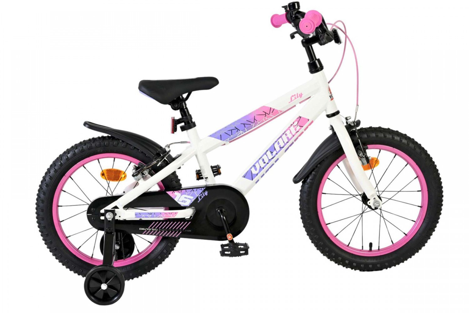Volare Lily Kinderfiets Meisjes 16 inch Wit Roze Paars | Twee Handremmen