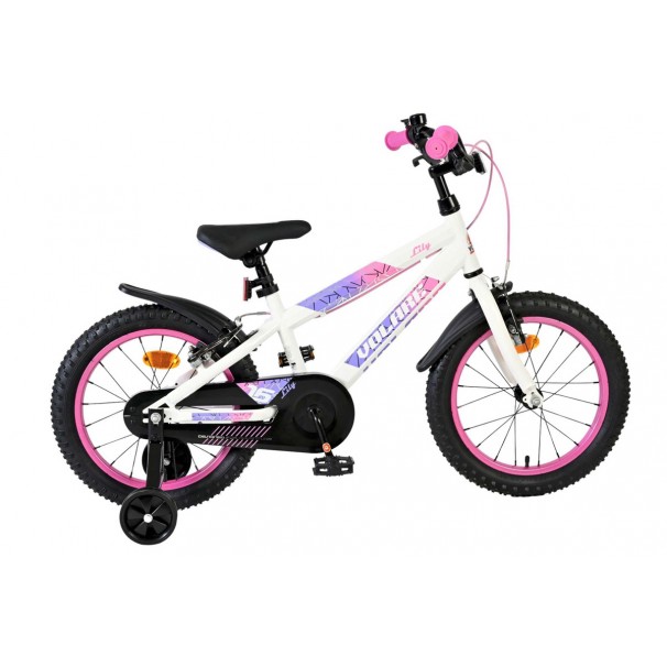 Volare Lily Kinderfiets Meisjes 16 inch Wit Roze Paars | 2 Handremmen (geen terugtraprem)