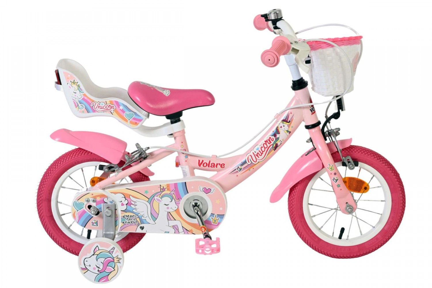 Volare Unicorn Kinderfiets Meisjes 12 inch Roze | Twee Handremmen