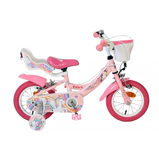 Volare Unicorn Kinderfiets Meisjes 12 inch Roze | 2 Handremmen (geen terugtraprem)