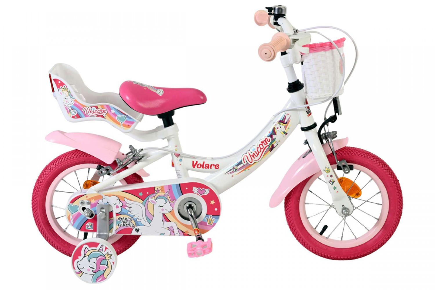 Volare Unicorn Kinderfiets Meisjes 12 inch Wit | Twee Handremmen