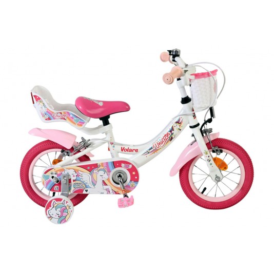 Volare Unicorn Kinderfiets Meisjes 12 inch Wit | 2 Handremmen (geen terugtraprem)