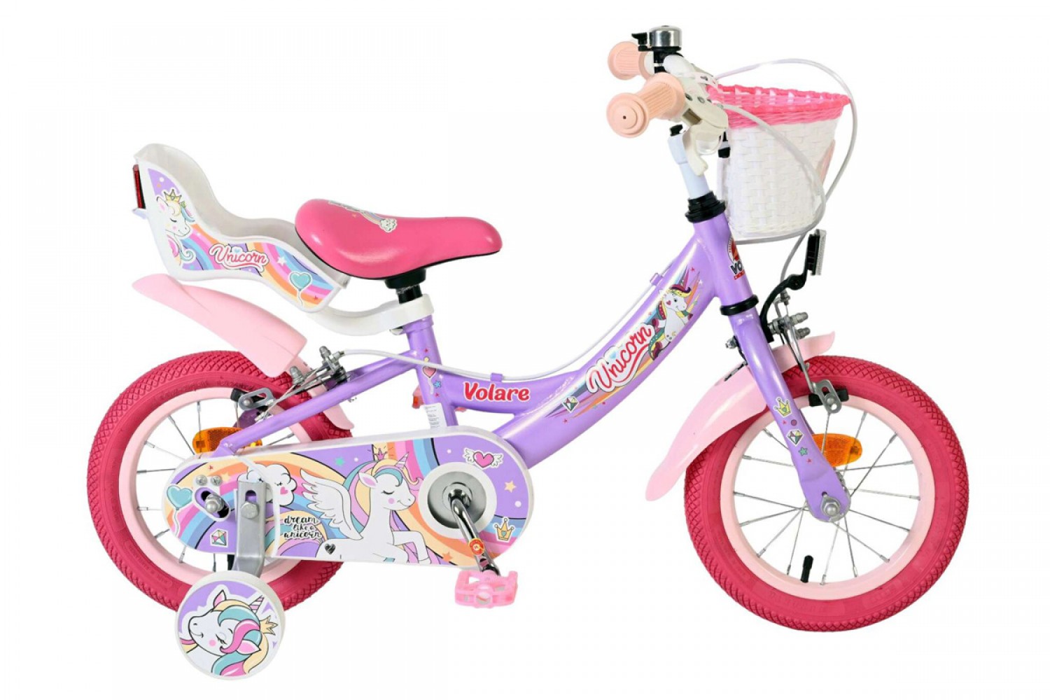 Volare Unicorn Kinderfiets Meisjes 12 inch Paars | Twee Handremmen