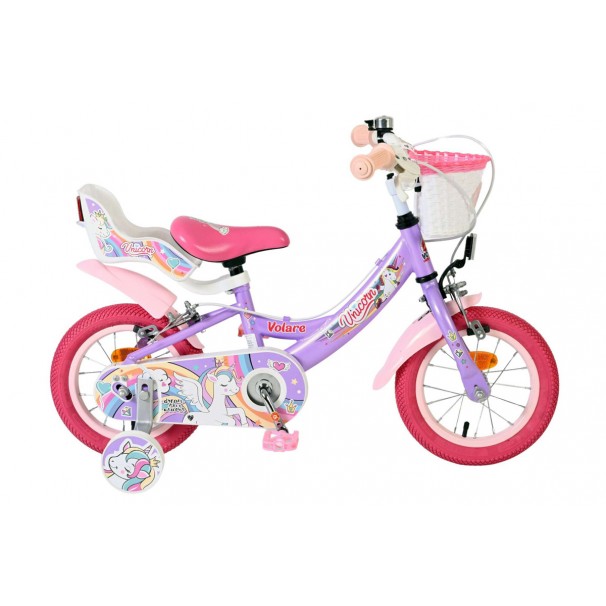 Volare Unicorn Kinderfiets Meisjes 12 inch Paars | 2 Handremmen (geen terugtraprem)