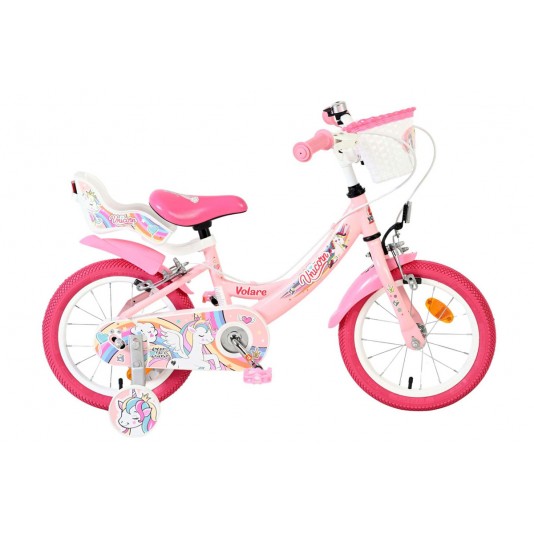 Volare Unicorn Kinderfiets Meisjes 14 inch Roze | 2 Handremmen (geen terugtraprem)