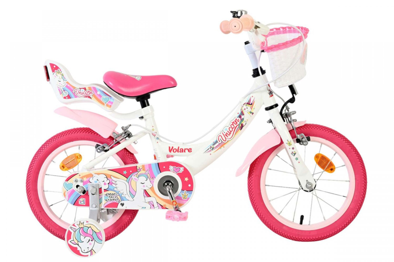 Volare Unicorn Kinderfiets Meisjes 14 inch Wit | Twee Handremmen