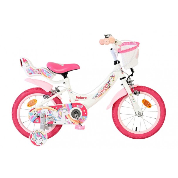 Volare Unicorn Kinderfiets Meisjes 14 inch Wit | 2 Handremmen (geen terugtraprem)