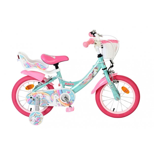 Volare Unicorn Kinderfiets Meisjes 14 inch Groen | 2 Handremmen (geen terugtraprem)
