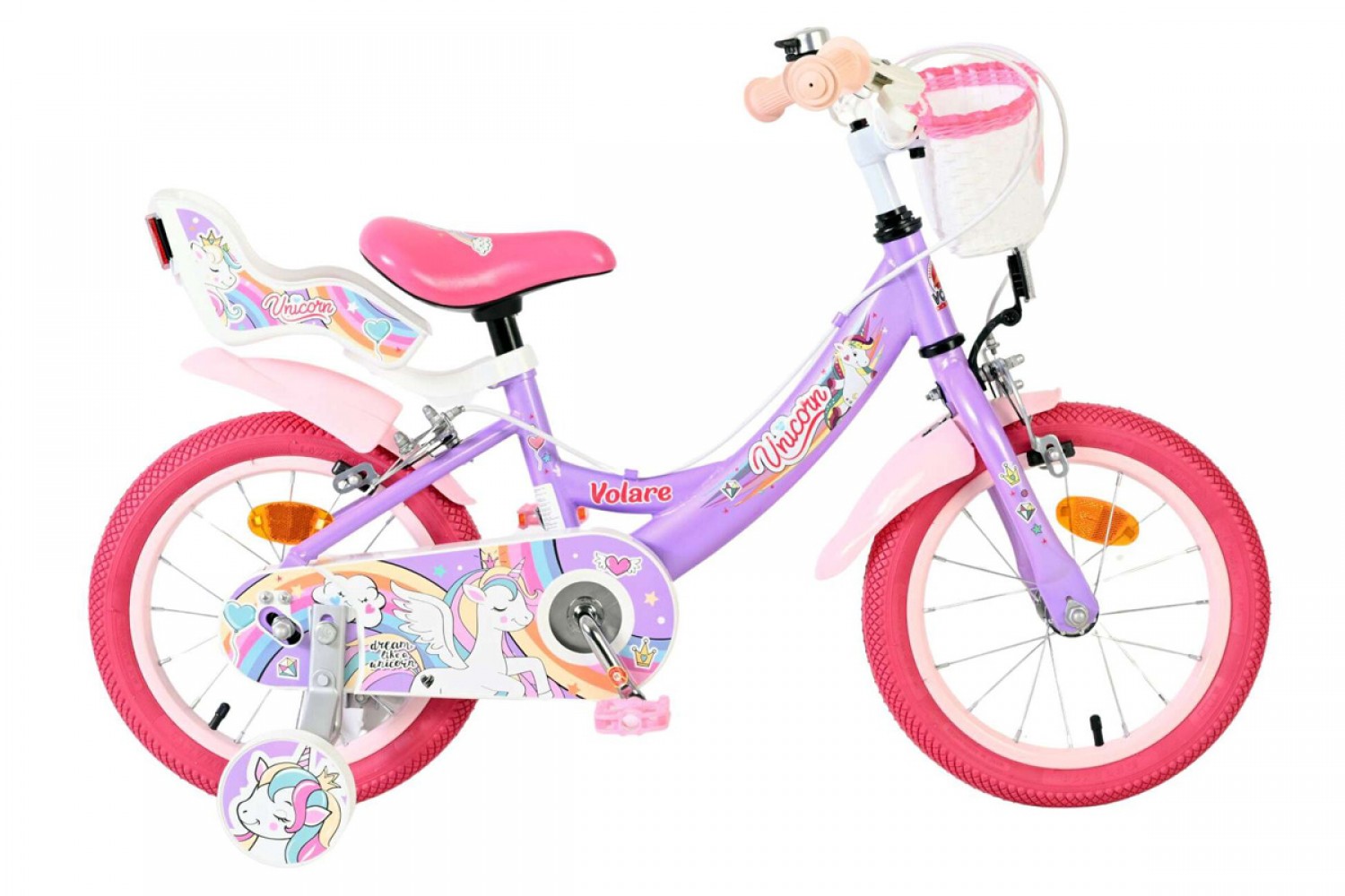 Volare Unicorn Kinderfiets Meisjes 14 inch Paars | Twee Handremmen