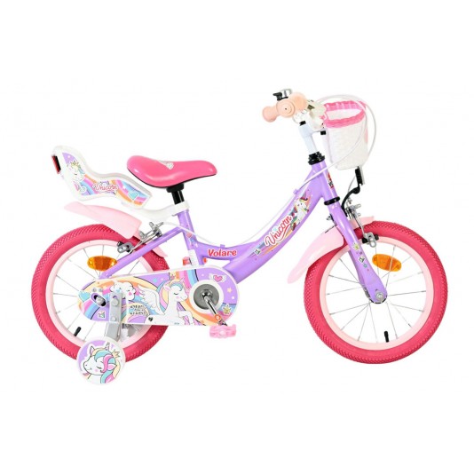 Volare Unicorn Kinderfiets Meisjes 14 inch Paars | 2 Handremmen (geen terugtraprem)
