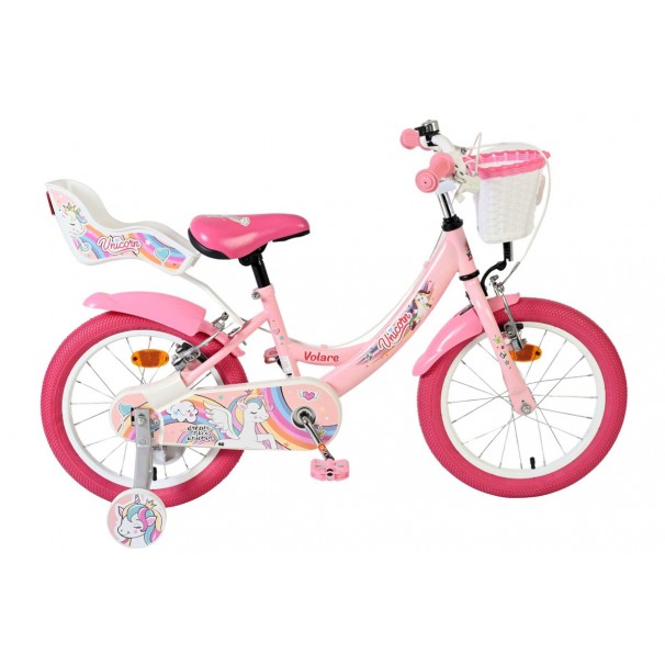 Volare Unicorn Kinderfiets Meisjes 16 inch Roze | 2 Handremmen (geen terugtraprem)