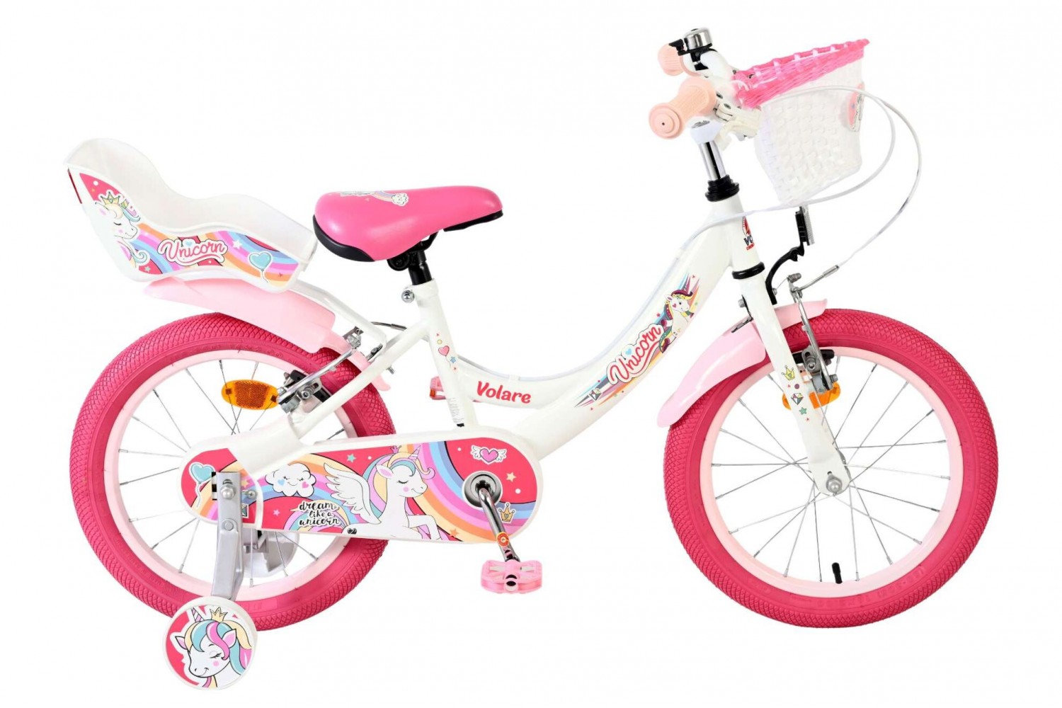 Volare Unicorn Kinderfiets Meisjes 16 inch Wit | 2 Handremmen (Geen terugtraprem)