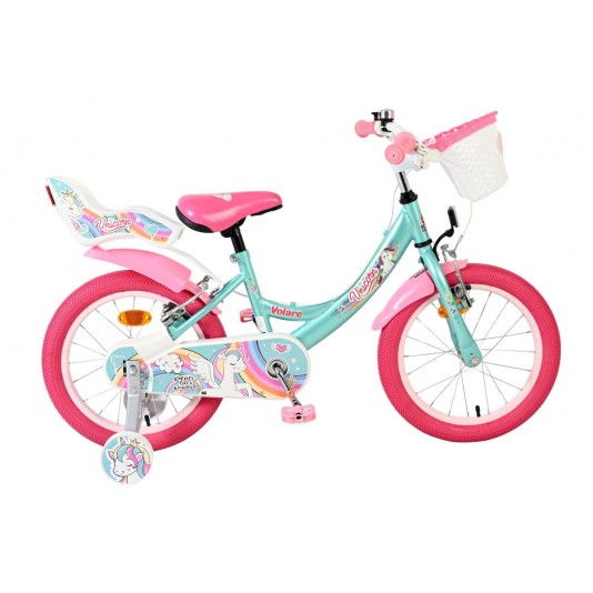 Volare Unicorn Kinderfiets Meisjes 16 inch Groen | 2 Handremmen (geen terugtraprem)
