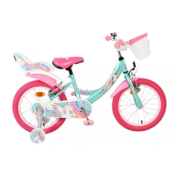 Volare Unicorn Kinderfiets Meisjes 16 inch Groen | 2 Handremmen (geen terugtraprem)