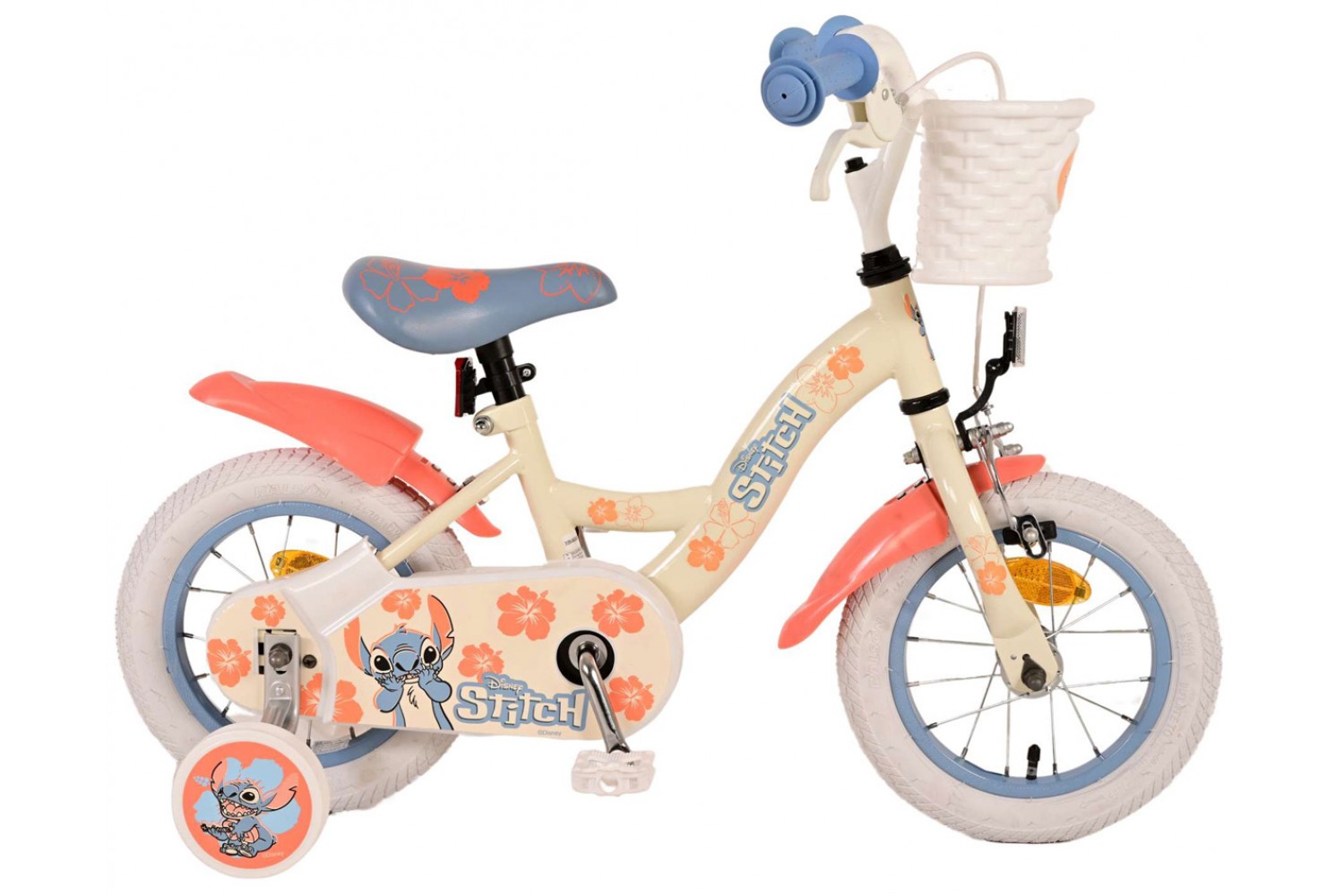 Disney Stitch Kinderfiets Meisjes 12 inch Koraal Blauw