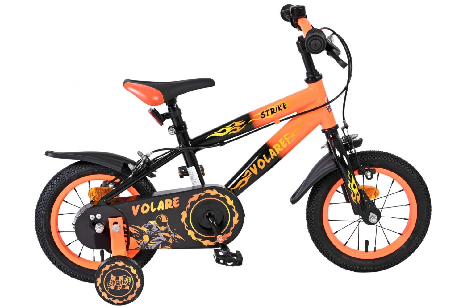 Volare Strike Kinderfiets Jongens 12 inch Zwart Oranje Twee Handremmen