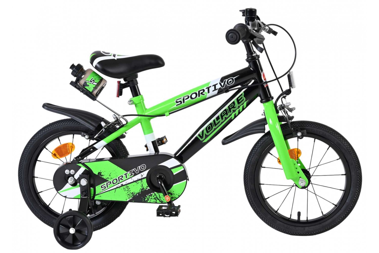 Volare Sportivo Kinderfiets Jongens 14 inch Groen Zwart Twee Handremmen