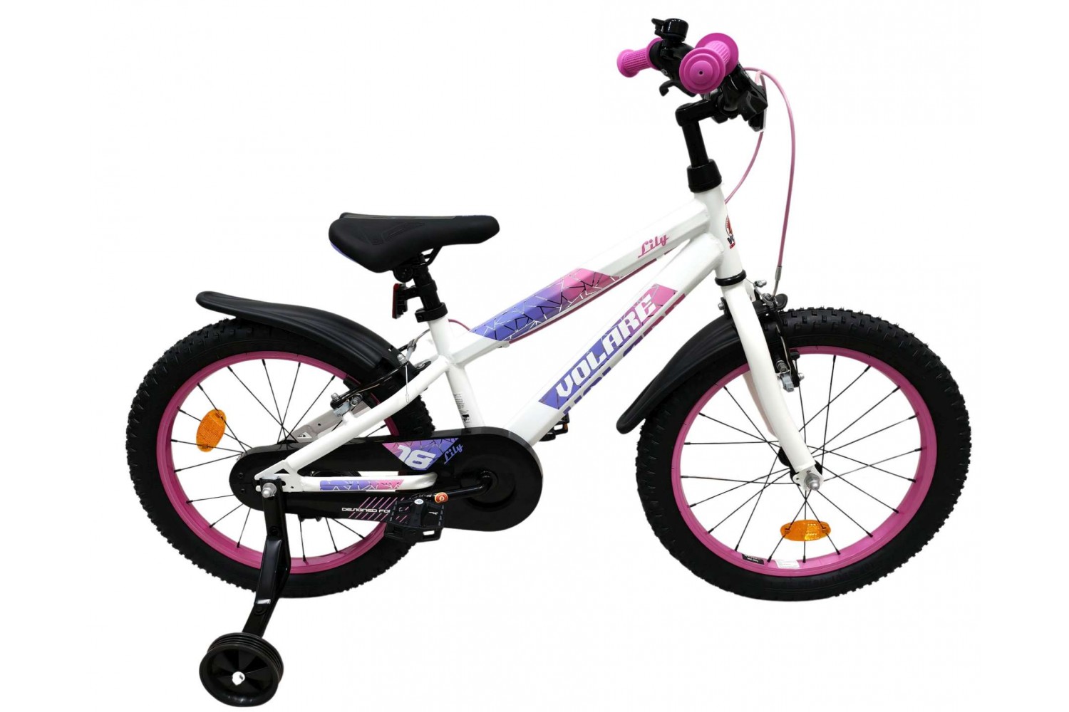 Volare Lily Kinderfiets Meisjes 18 inch Wit Roze Paars Twee handremmen Volare Lily Kinderfiets Meisjes 18 inch Wit Roze Paars Twee handremmen