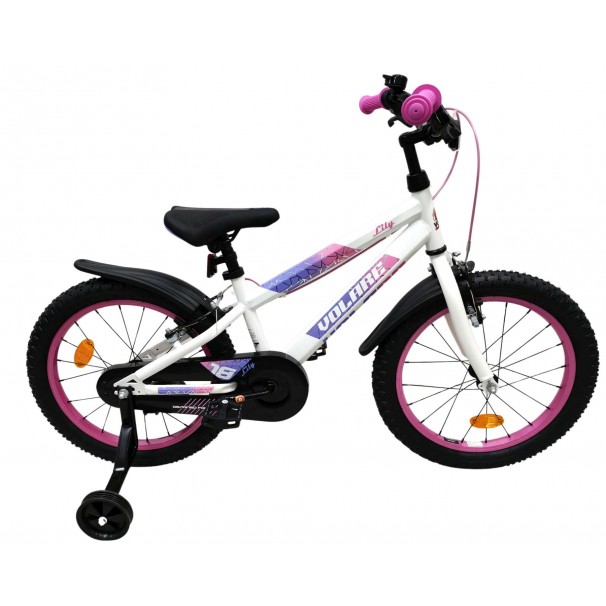 Volare Lily Kinderfiets Meisjes 18 inch Wit Roze Paars Twee handremmen Volare Lily Kinderfiets Meisjes 18 inch Wit Roze Paars Twee handremmen