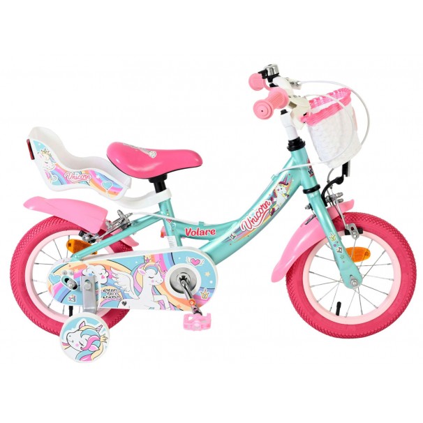 Volare Unicorn Kinderfiets Meisjes 12 inch Groen Twee handremmen Volare Unicorn Kinderfiets Meisjes 12 inch Groen Twee handremmen