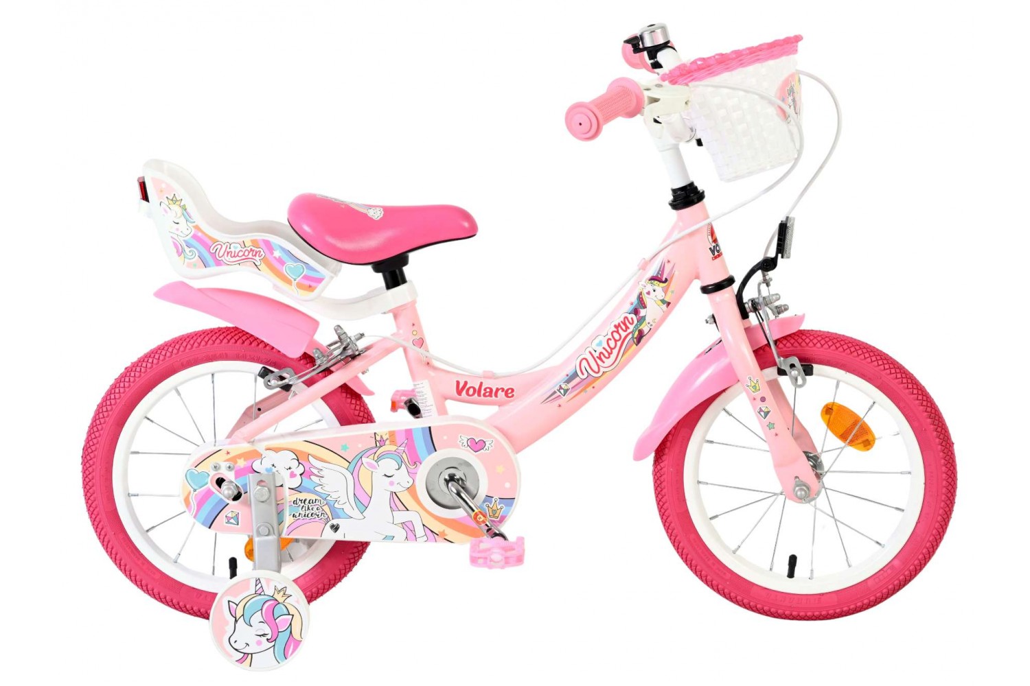 Volare Unicorn Kinderfiets Meisjes 14 inch Roze Twee Handremmen
