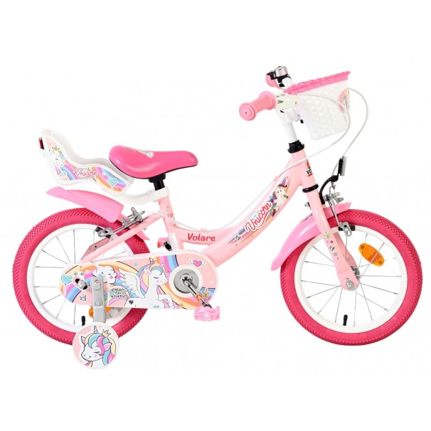 Volare Unicorn Kinderfiets Meisjes 14 inch Roze Twee Handremmen
